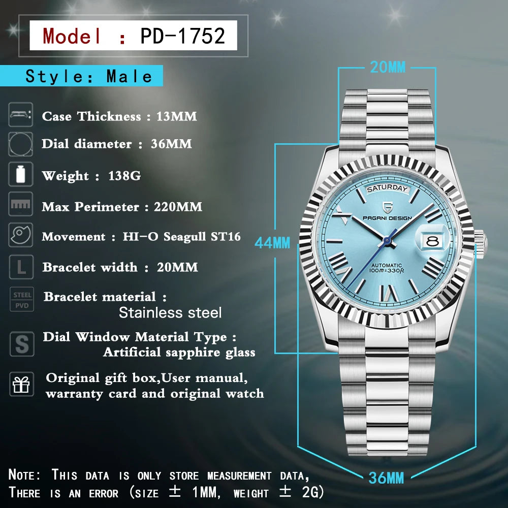 PAGANI DESIGN 2025 Men’s Automatic Mechanical Watch – Luxury Sapphire Crystal AR, Calendar Function