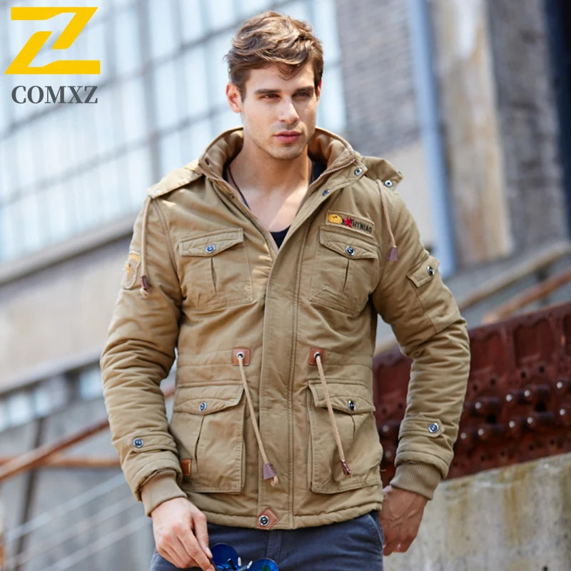 Men’s Autumn-Winter Parka – Thick Wool Lined, Detachable Hood, Outdoor Work & Hunting Coat