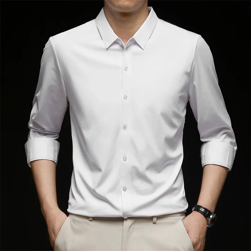 Men's Solid Color Long Sleeve Business Casual Shirt – Wrinkle-Resistant, Comfortable