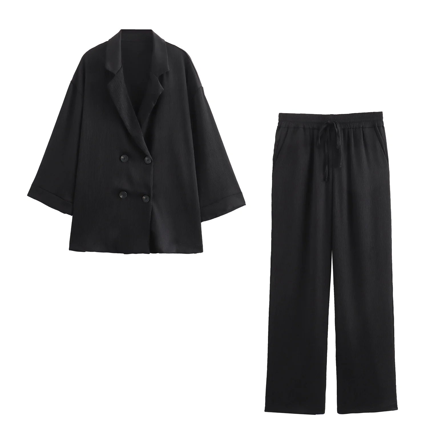 Women's Casual Jacket & Wide-Leg Pants Set – Office Outfit