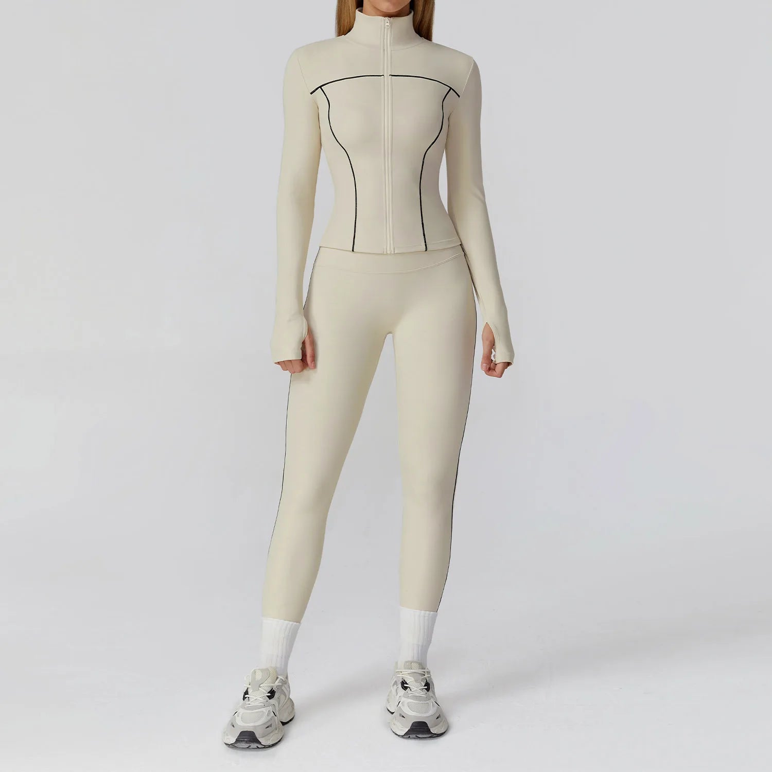 2/3-Piece Women's Yoga & Fitness Set – Gym Leggings & Long Sleeve Sports Bra