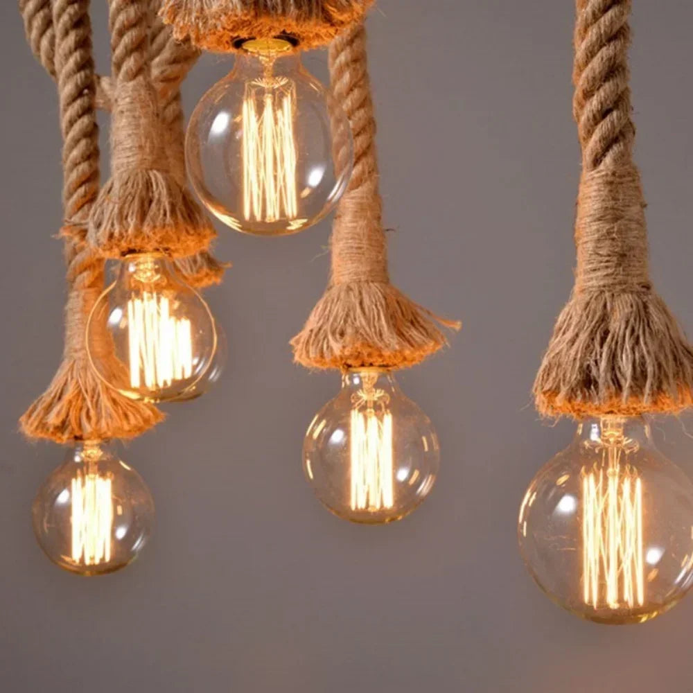 Vintage Hemp Rope Pendant Light – Industrial Loft Hanging Lamp
