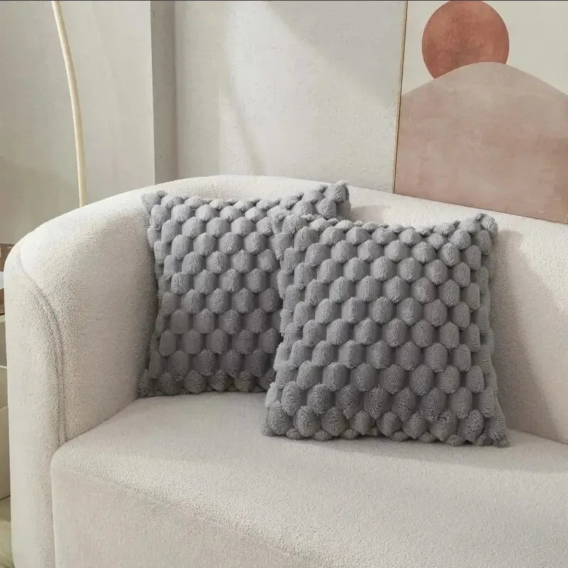 Soft Plush 3D Pillow Cover – Turtle & Pineapple Grid, Cream White 45x45cm