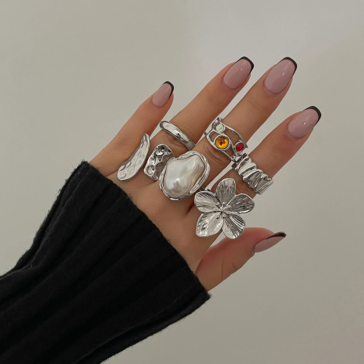Ingemark 2025 Irregular Flower Open Ring Set – Elegant Baroque Faux Pearl Jewelry