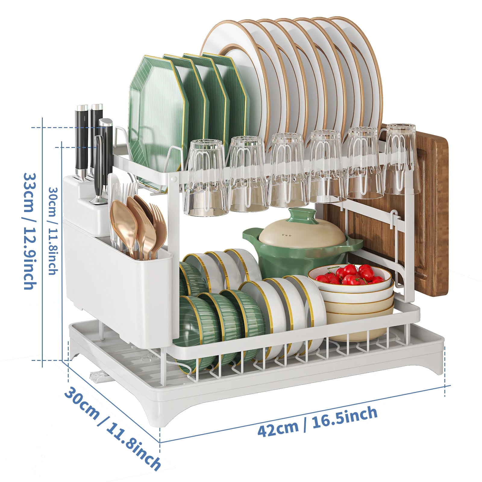 Tier Dish Drying Rack with Utensil Holder & Drip Tray