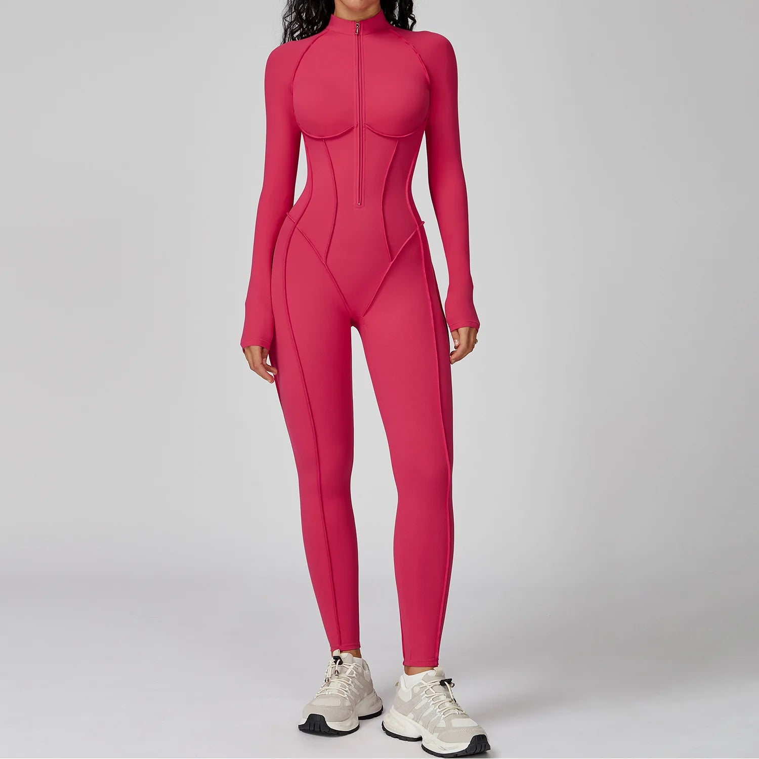 MIKETI Women’s Yoga Jumpsuit – Long Sleeve Full Zipper Fitness Set