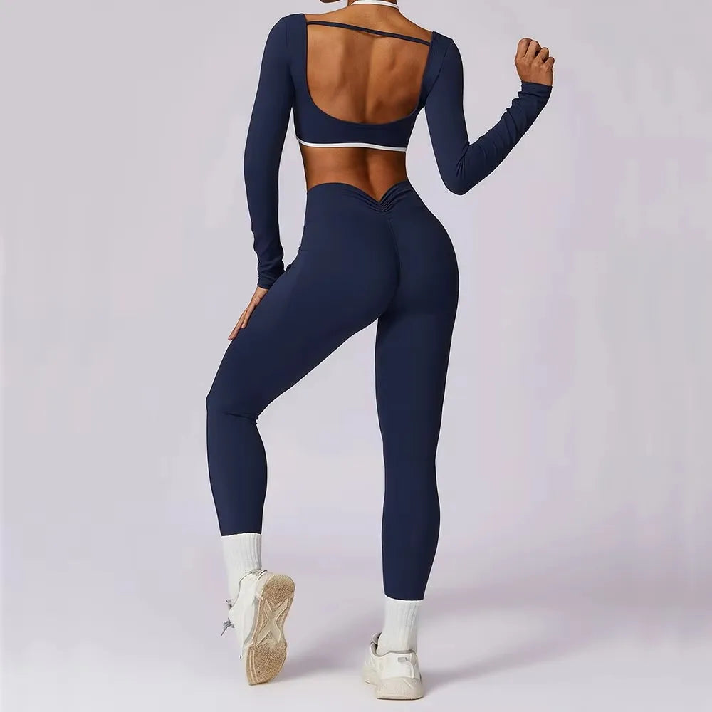 High-Impact Yoga Set – Long Sleeve Top & Leggings for Women