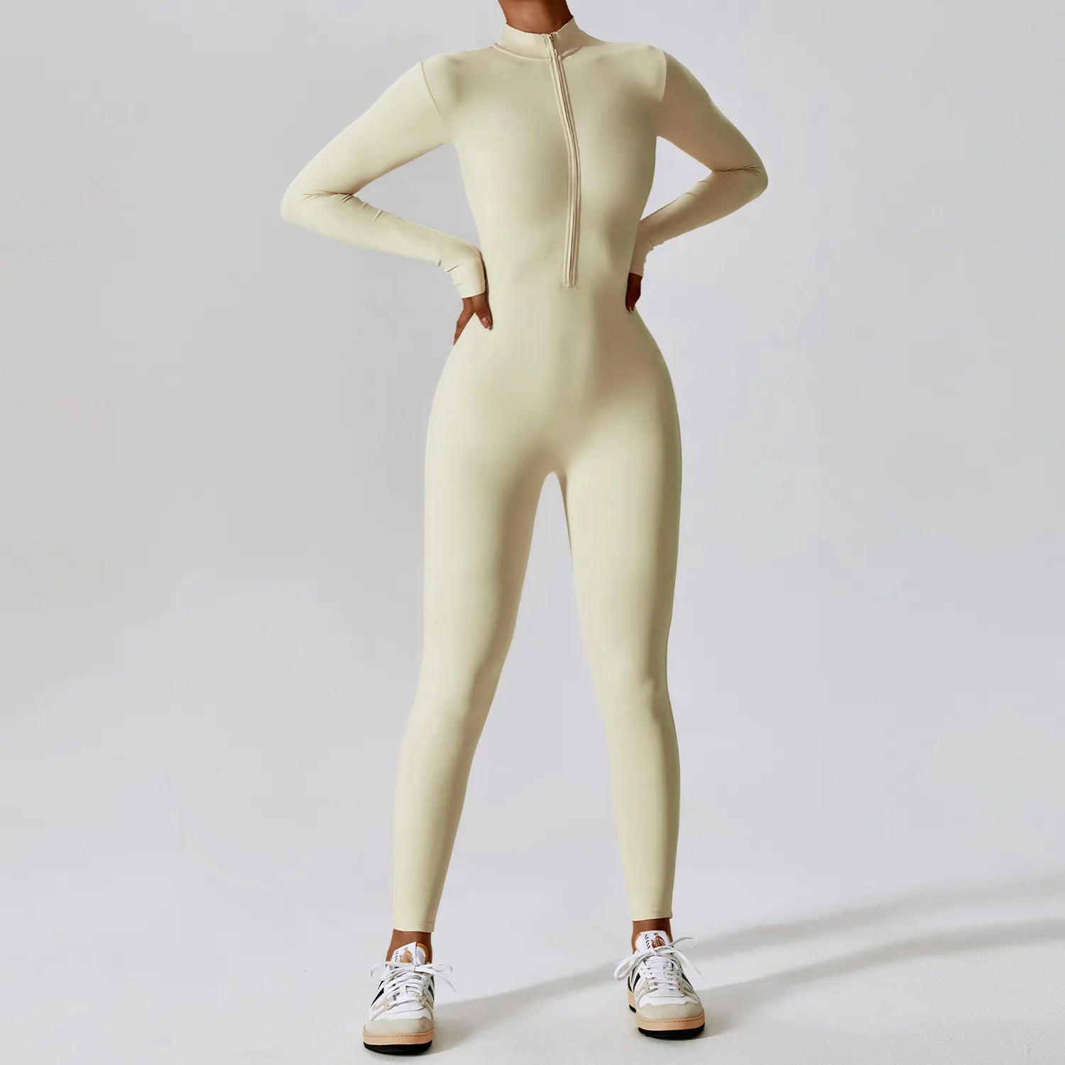 Full-Zip Long Sleeve Yoga Jumpsuit for Women – Gym & Fitness Bodysuit