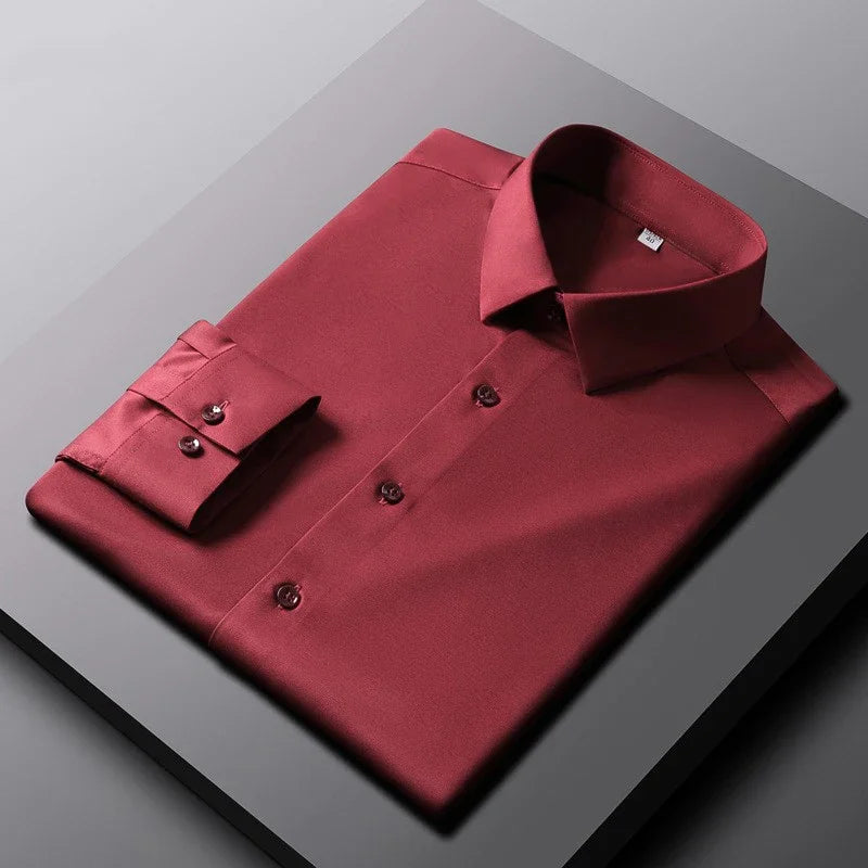 Men's Solid Color Long Sleeve Casual Shirt – Wrinkle-Resistant, Non-Iron