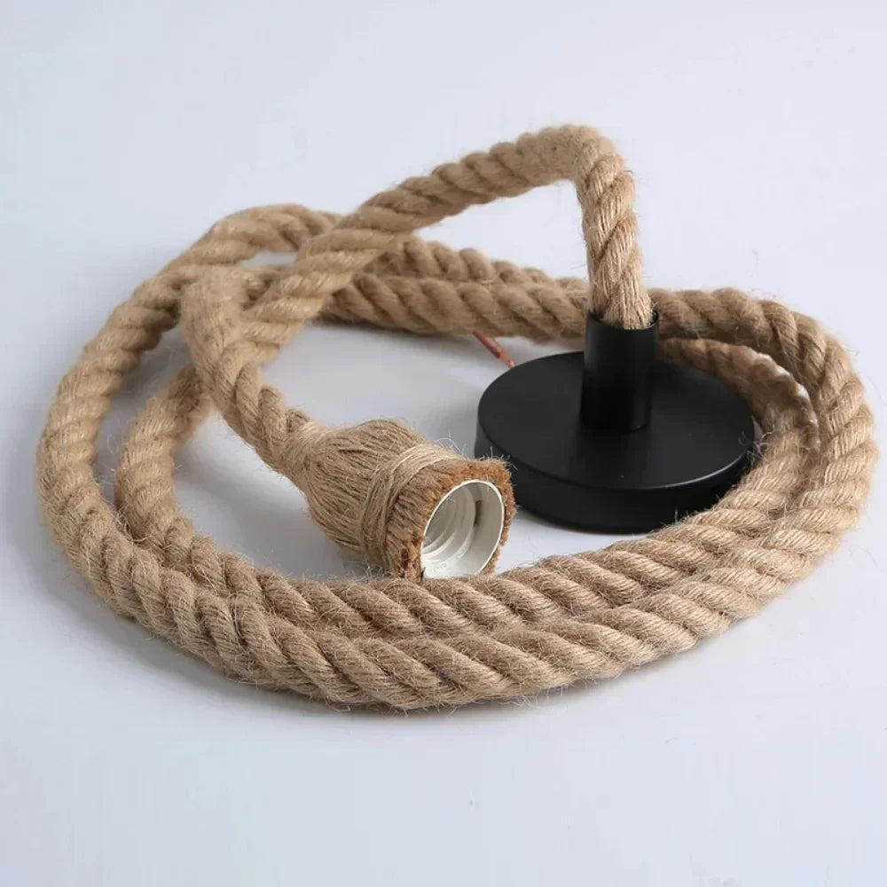 Vintage Hemp Rope Pendant Light – Industrial Loft Hanging Lamp