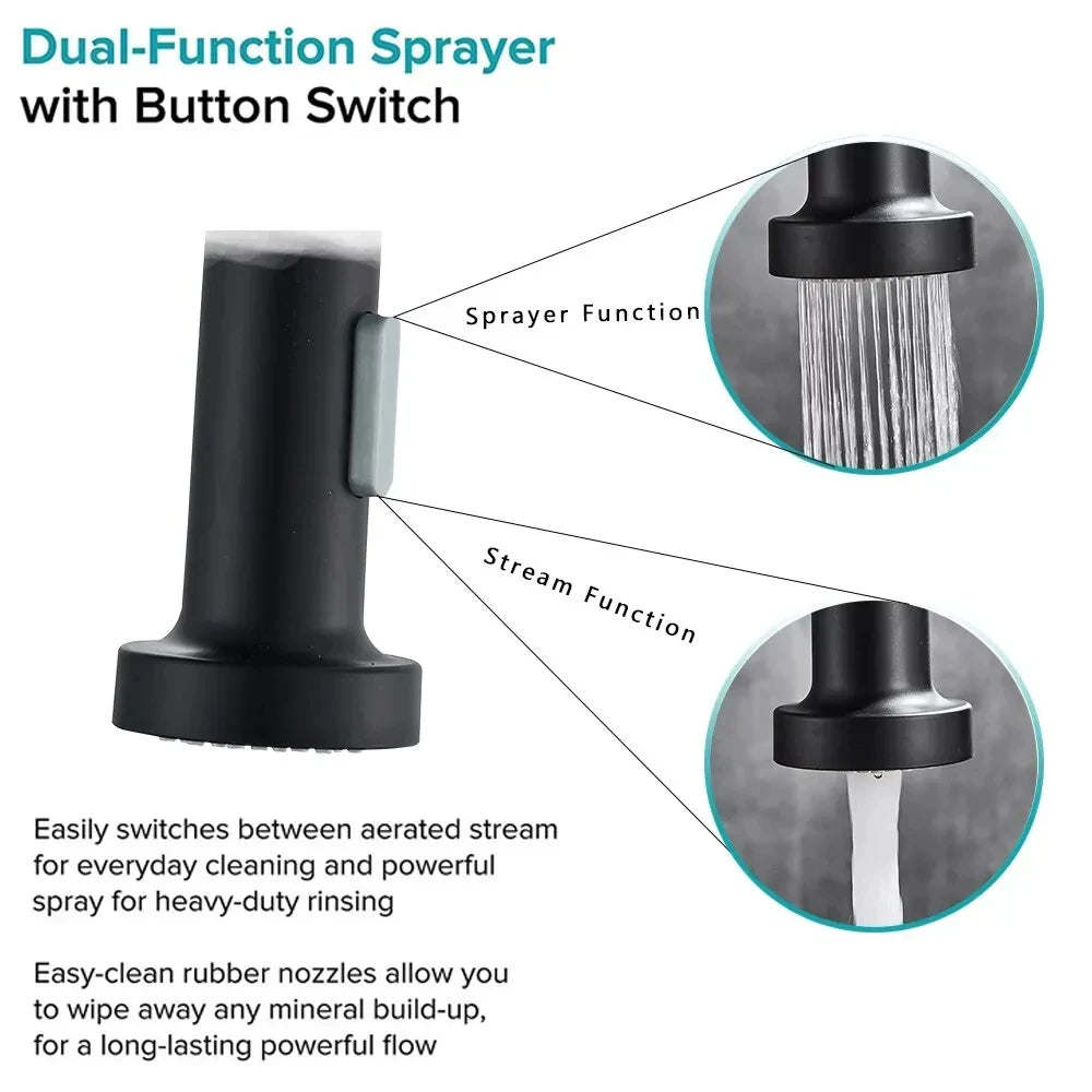 Matte Black & Chrome Pull-Down Kitchen Faucet – Dual-Mode Mixer