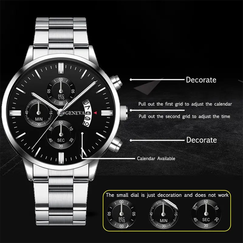 DEYROS Luxury Silver Quartz Men’s Watch – Stainless Steel Business Style