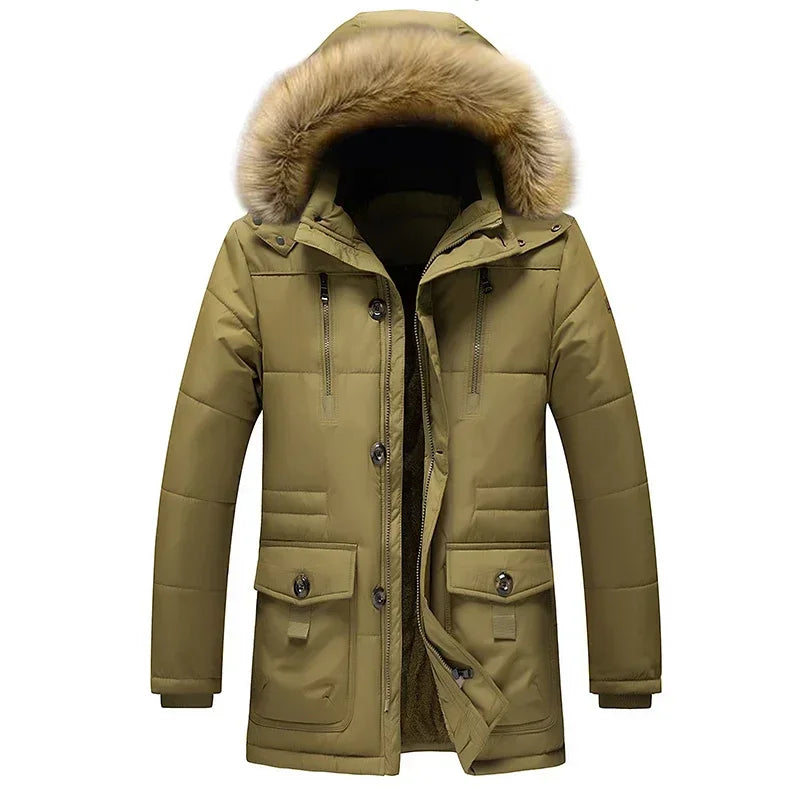 Men’s Winter Parka with Fur Collar – Thick Outdoor Hooded Jacket