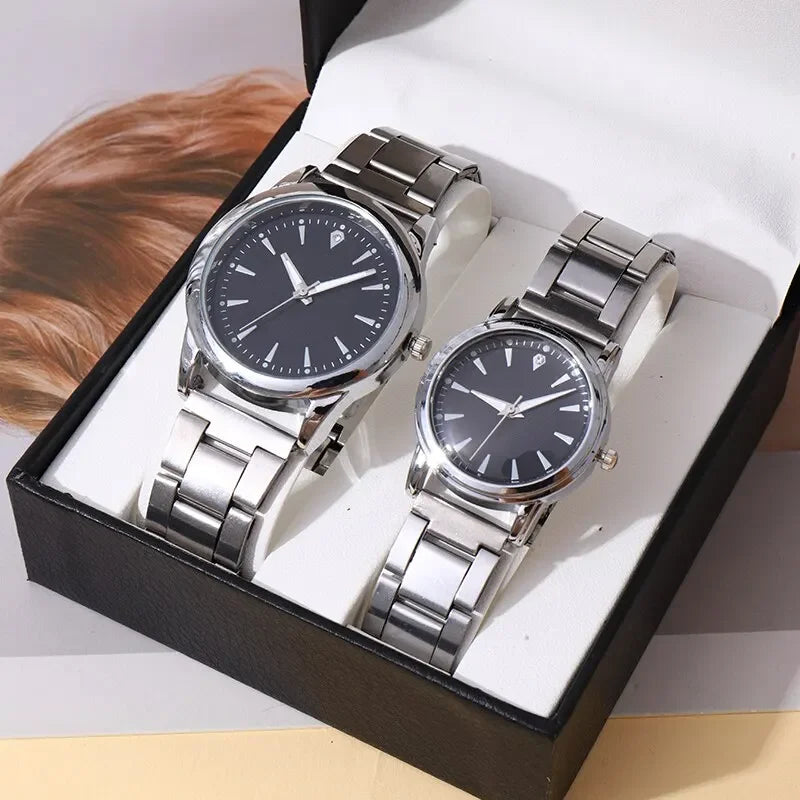 2pcs Couple Quartz Watches – Fashion Business Wristwatches for Men & Women (No Box)