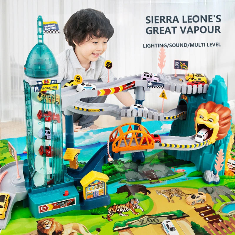 Lion Theme Car Track for Kids – Diecast Racing Fun