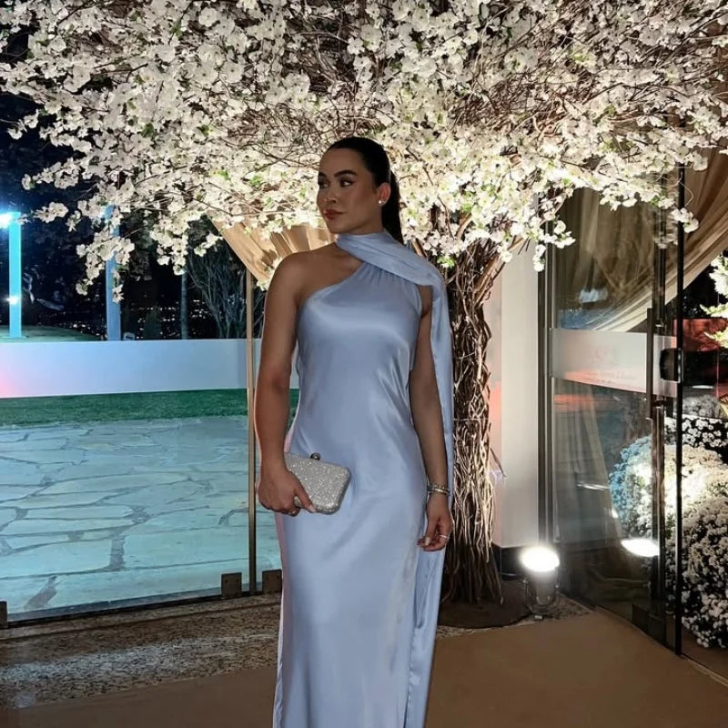 HTTEM Elegant Satin Strapless Maxi Dress