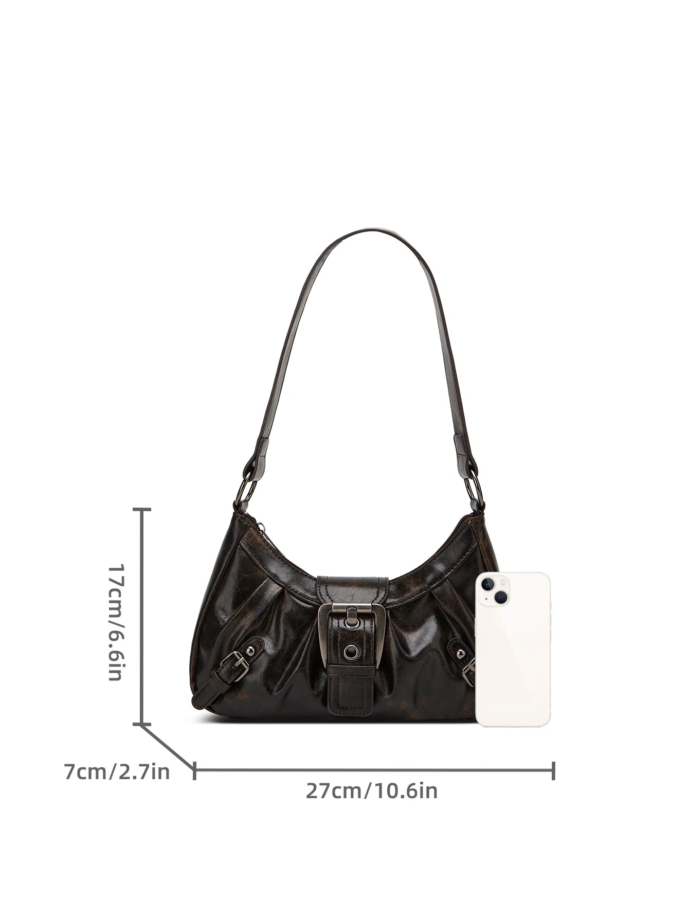 Y2K Retro Shoulder Bag – PU Leather with Rivets, Trendy Crescent Design