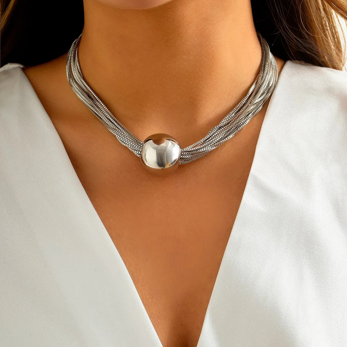 Exaggerated Twisted Chain Necklace – Punk Ball Pendant, Grunge Steampunk Jewelry