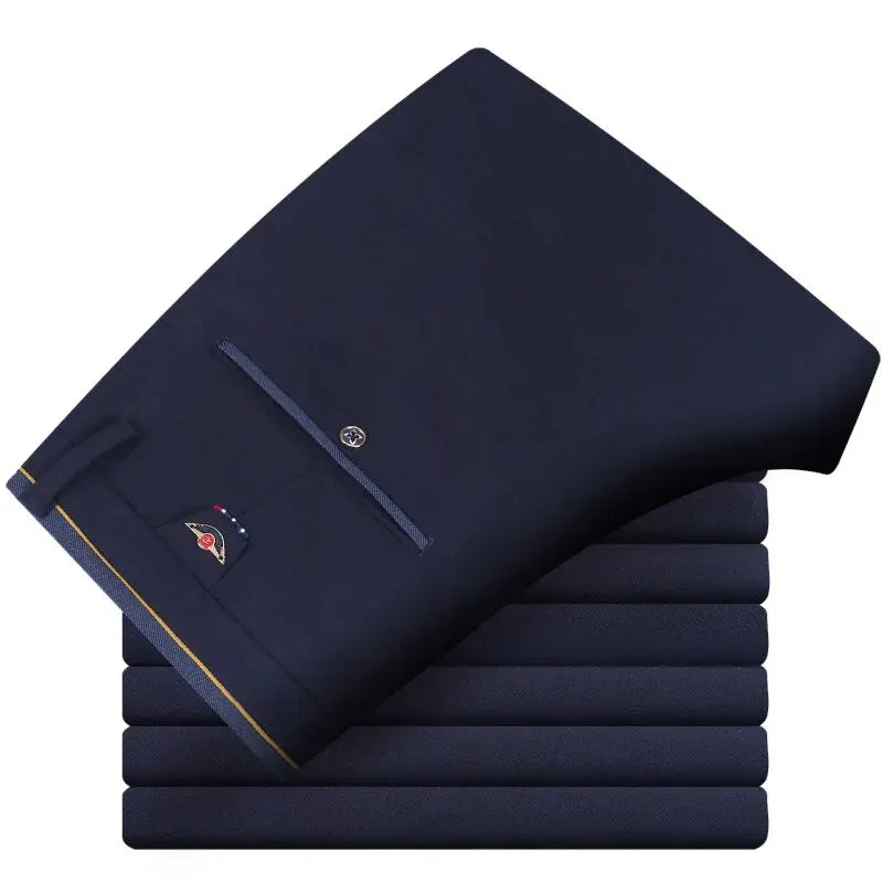 Men's Elastic Straight Dress Pants – Casual & Formal, Solid Colors