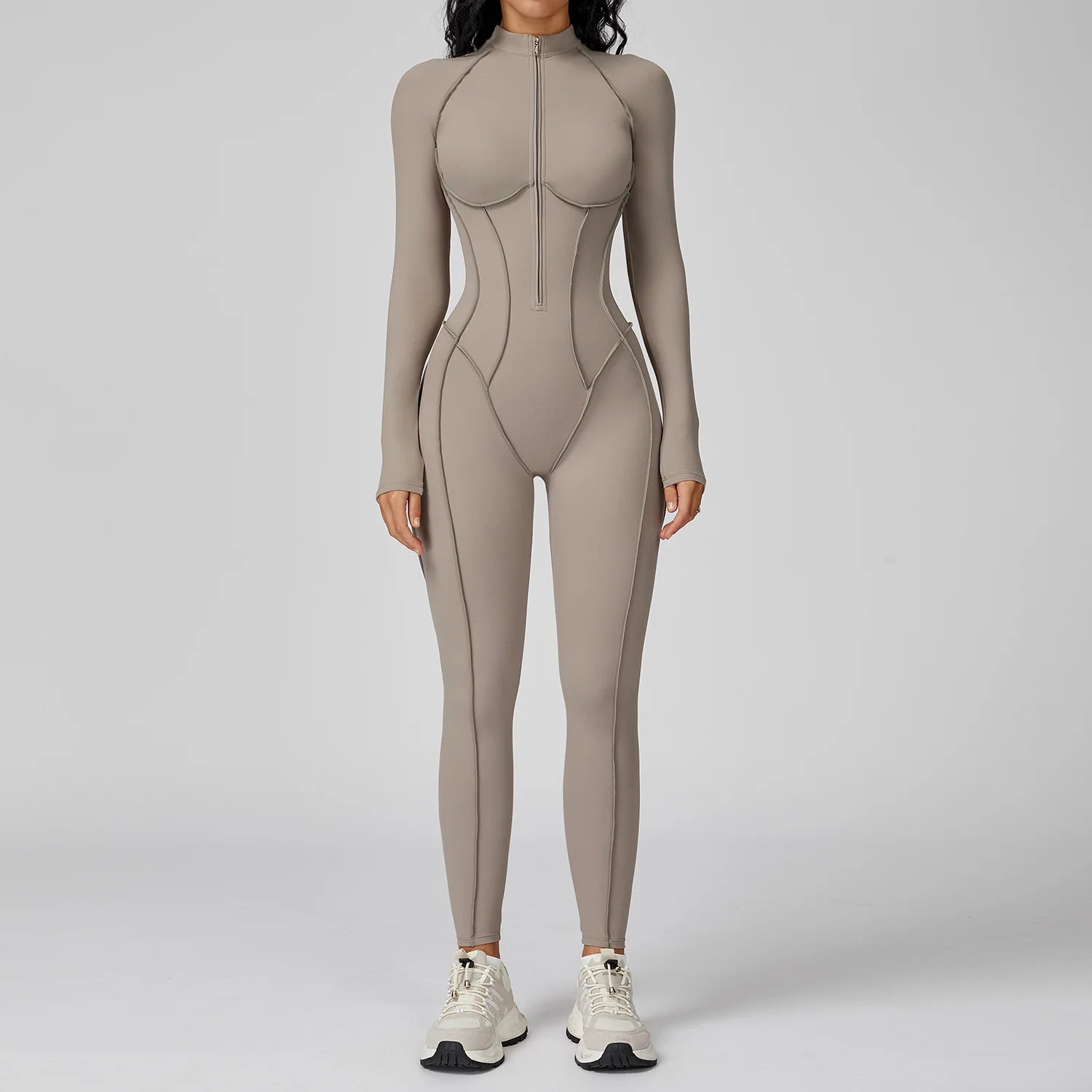 MIKETI Women’s Yoga Jumpsuit – Long Sleeve Full Zipper Fitness Set