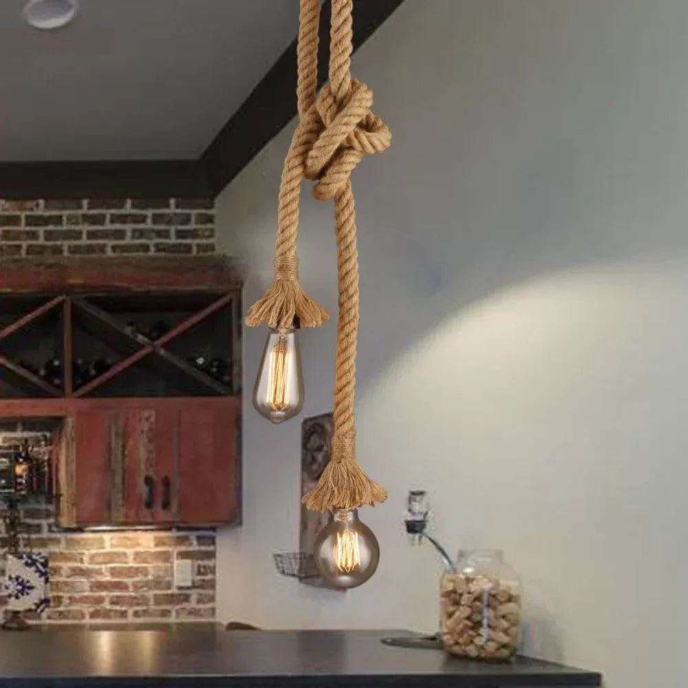 Vintage Hemp Rope Pendant Light – Industrial Loft Hanging Lamp
