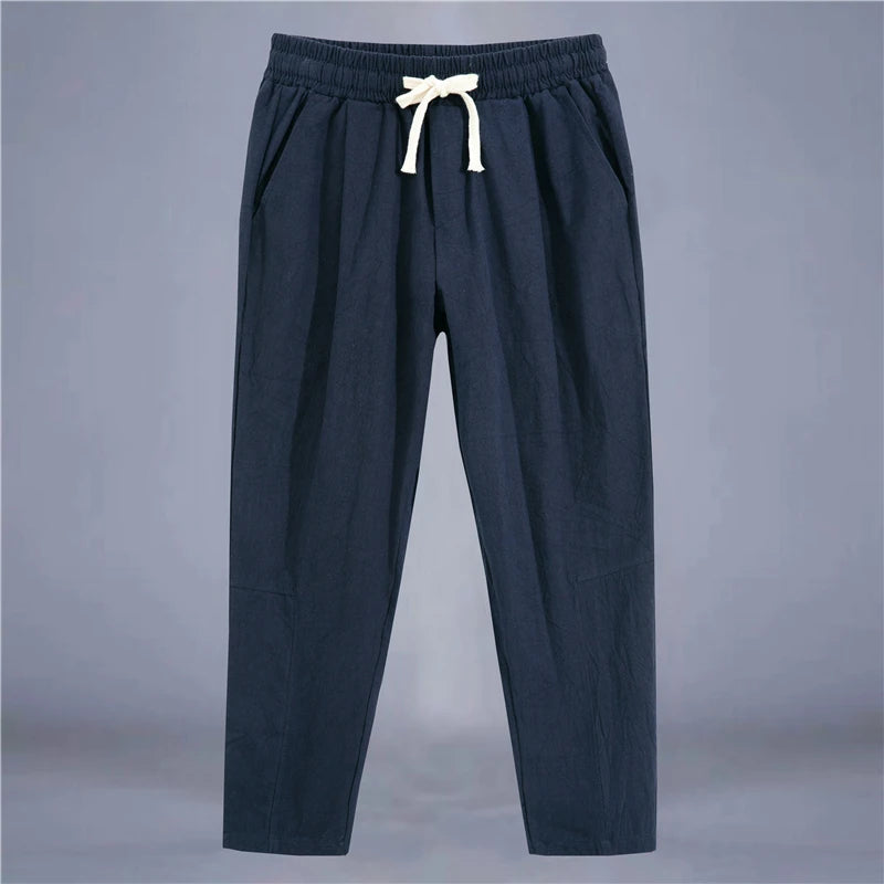 ANIMAL GAME Men's Linen & Cotton Casual Pants – Solid Color, Straight Fit