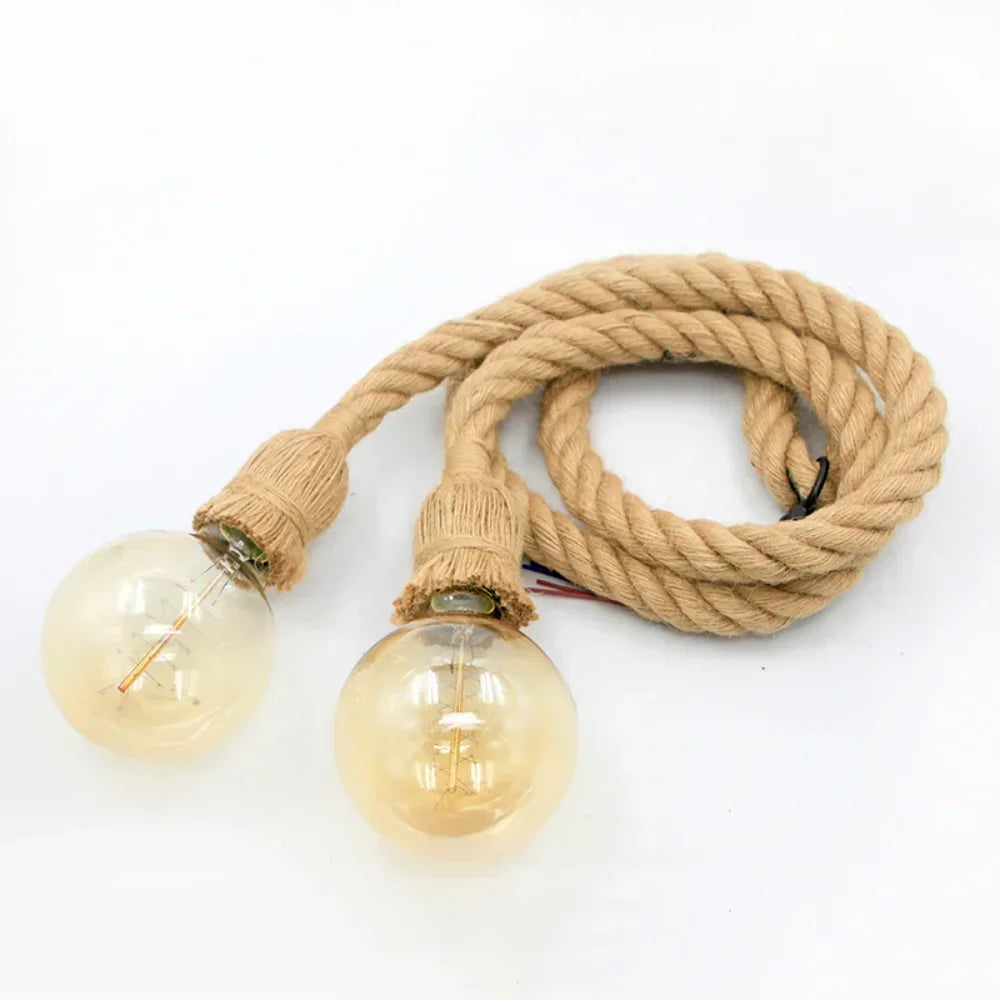 Vintage Hemp Rope Pendant Light – Industrial Loft Hanging Lamp