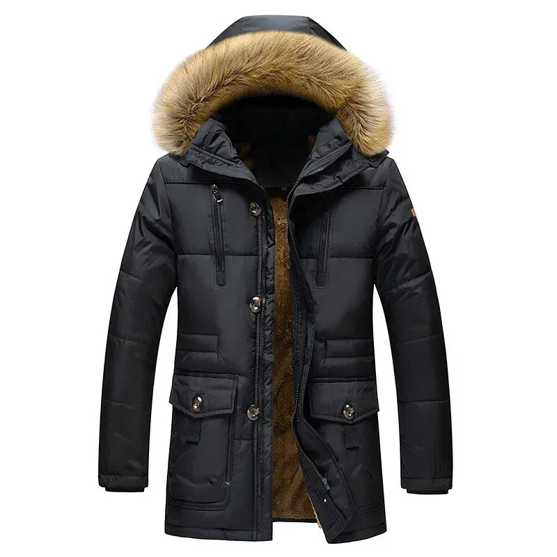 Men’s Winter Parka with Fur Collar – Thick Outdoor Hooded Jacket