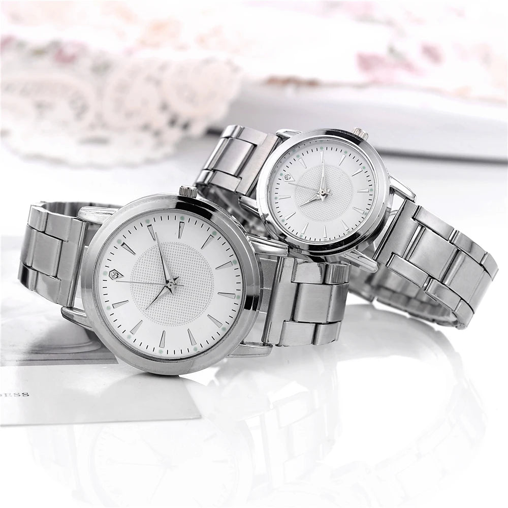 2pcs Couple Quartz Watches – Fashion Business Wristwatches for Men & Women (No Box)