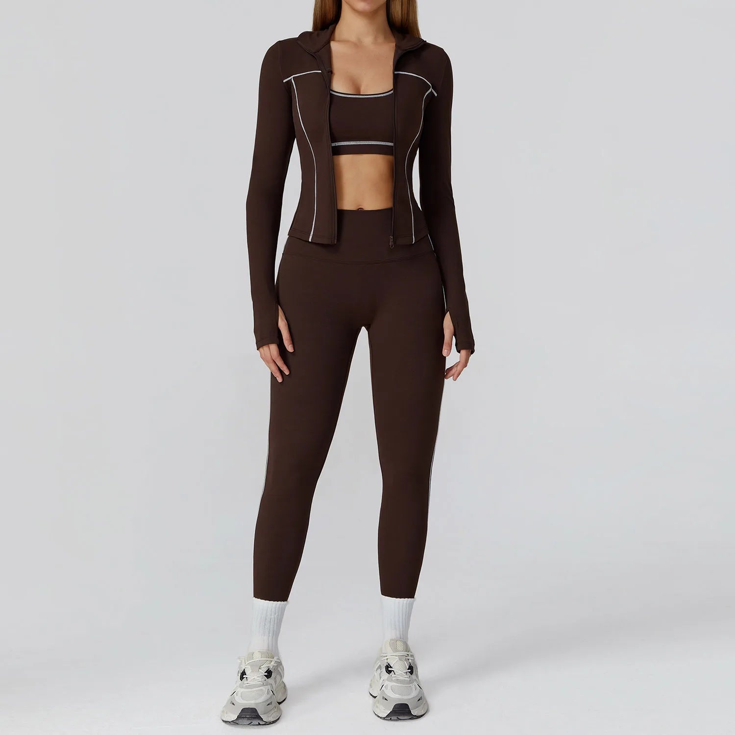 2/3-Piece Women's Yoga & Fitness Set – Gym Leggings & Long Sleeve Sports Bra