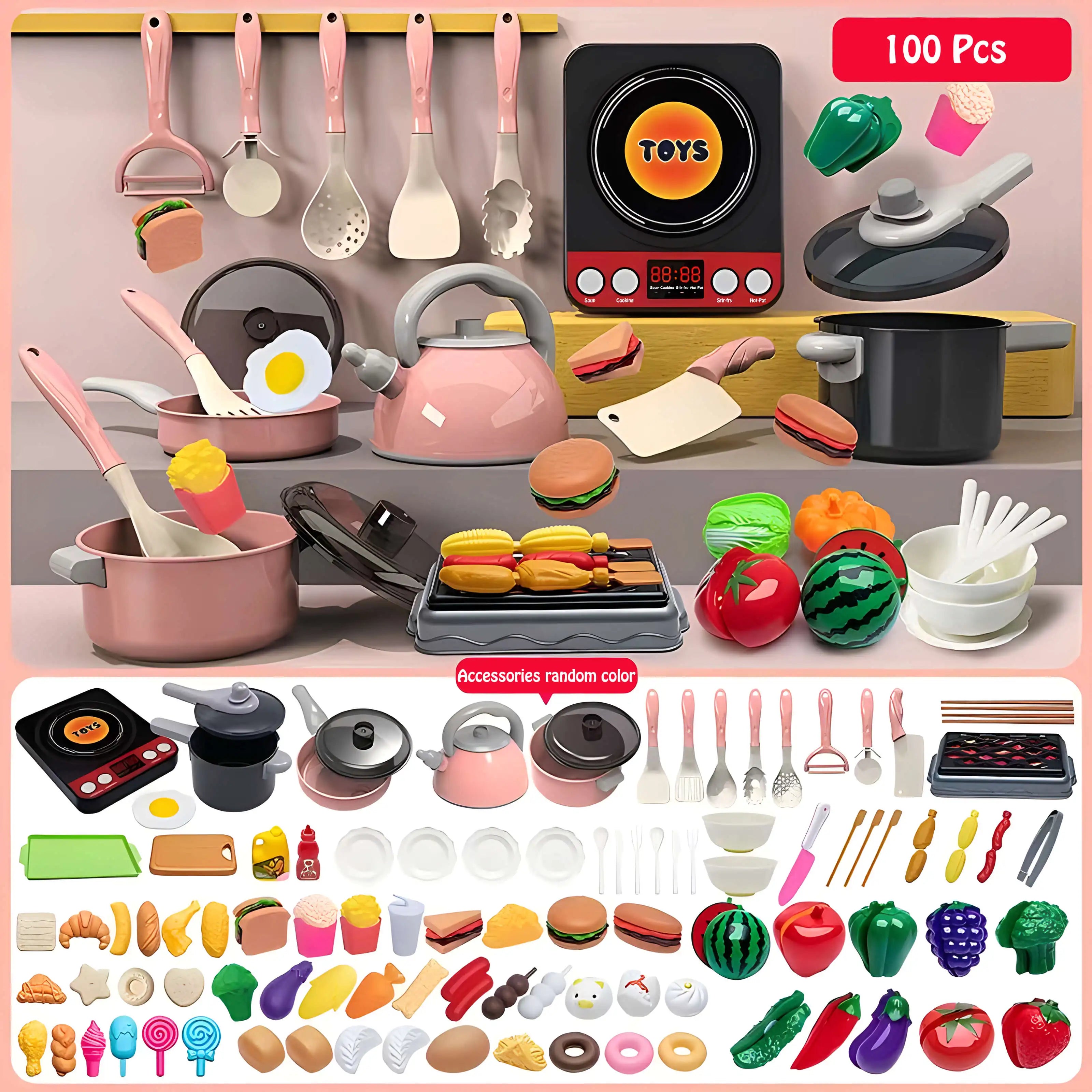 Educational Kids Kitchen Set - Cut and Play with Fruits and Vegetables