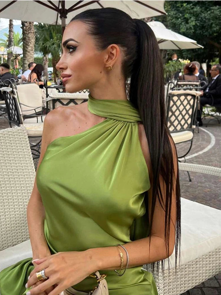 HTTEM Elegant Satin Strapless Maxi Dress
