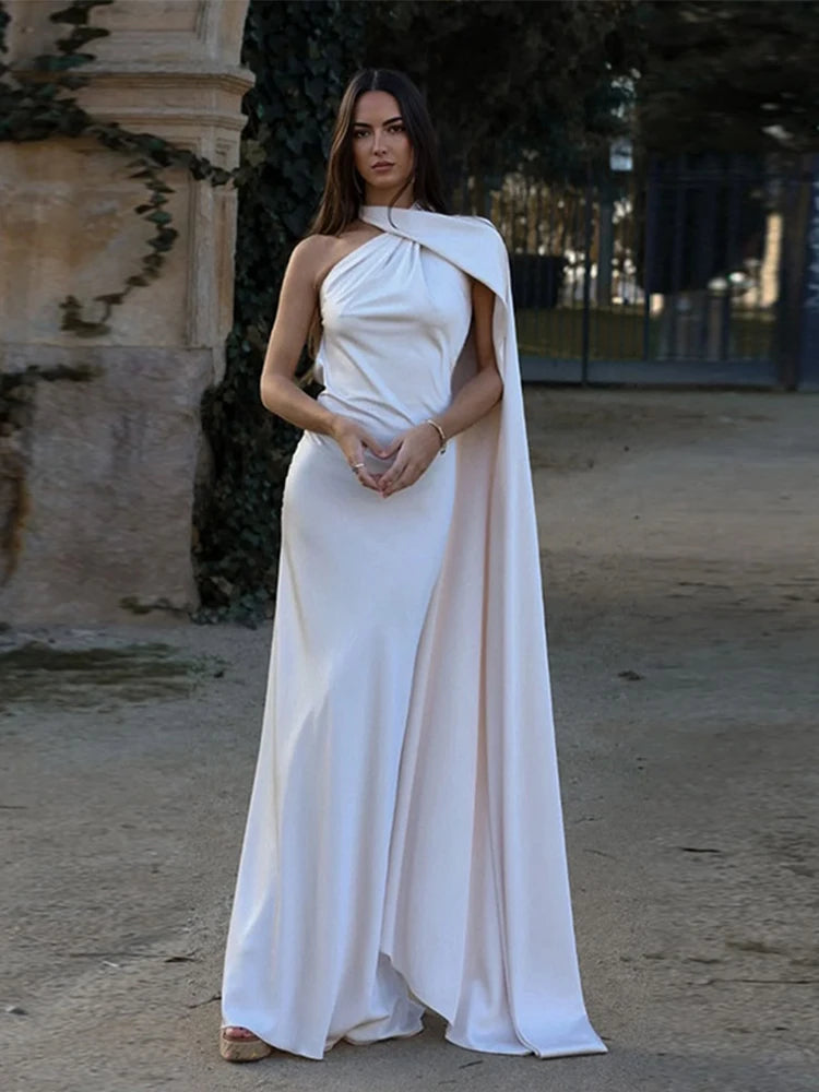 HTTEM Elegant Satin Strapless Maxi Dress