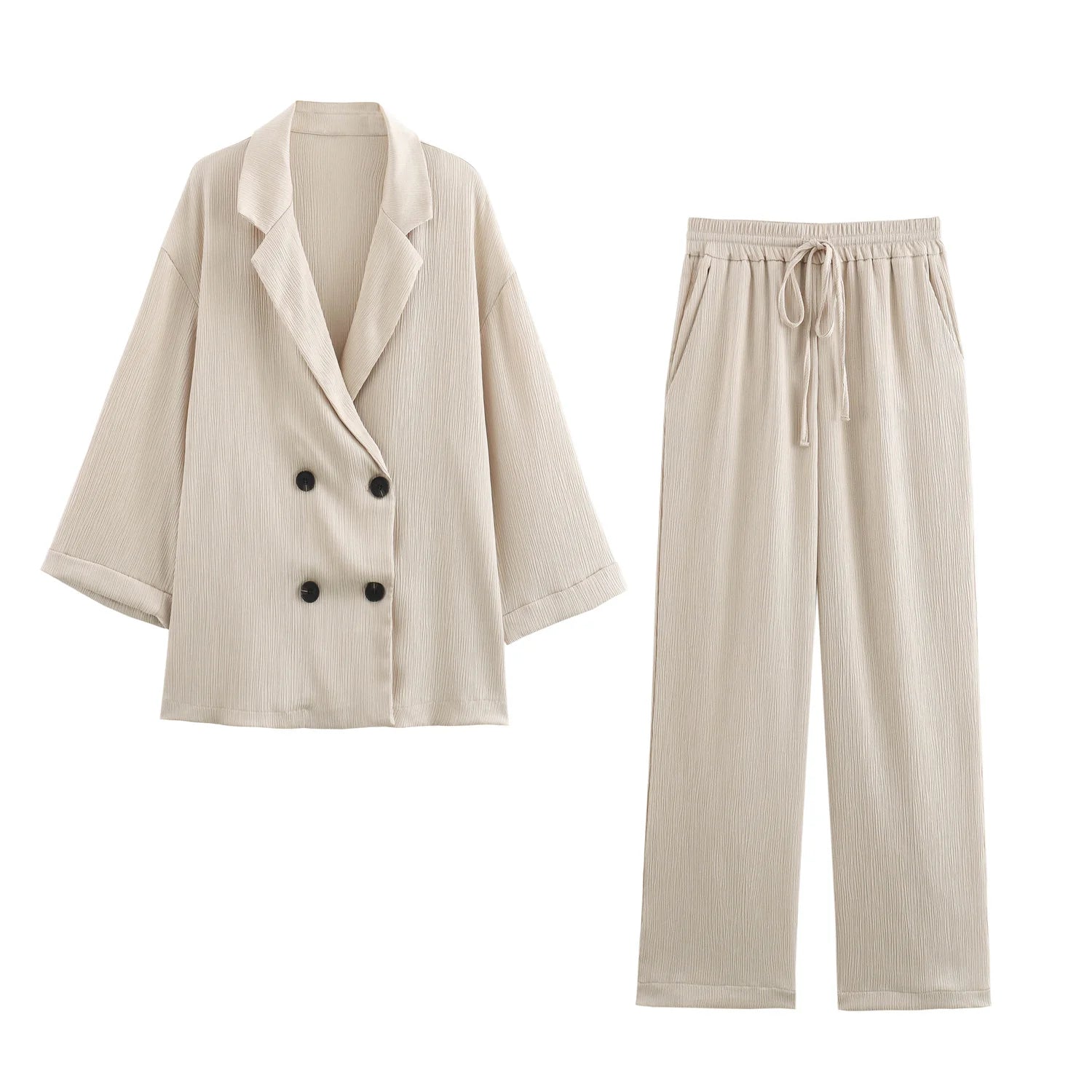 Women's Casual Jacket & Wide-Leg Pants Set – Office Outfit