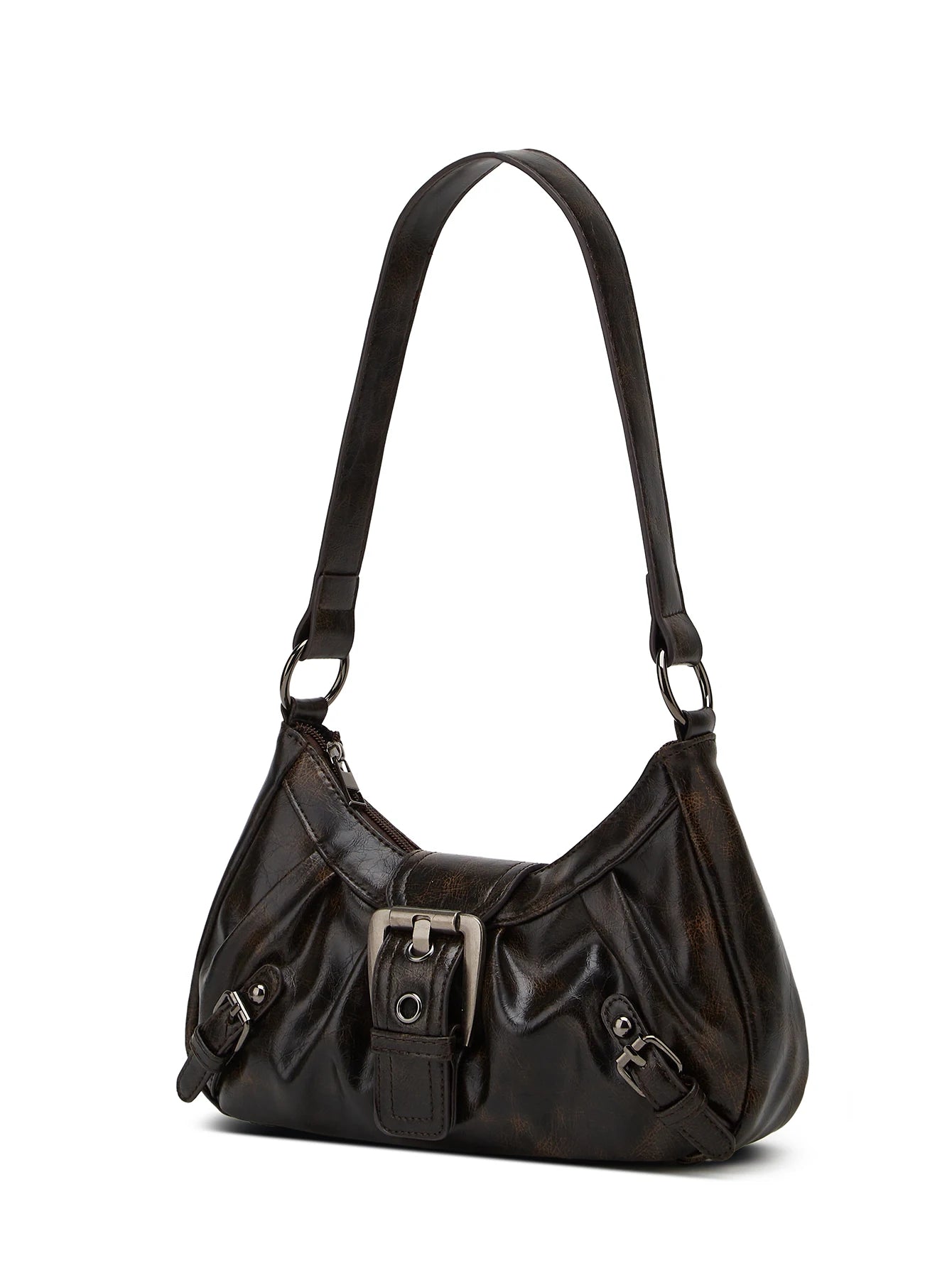 Y2K Retro Shoulder Bag – PU Leather with Rivets, Trendy Crescent Design