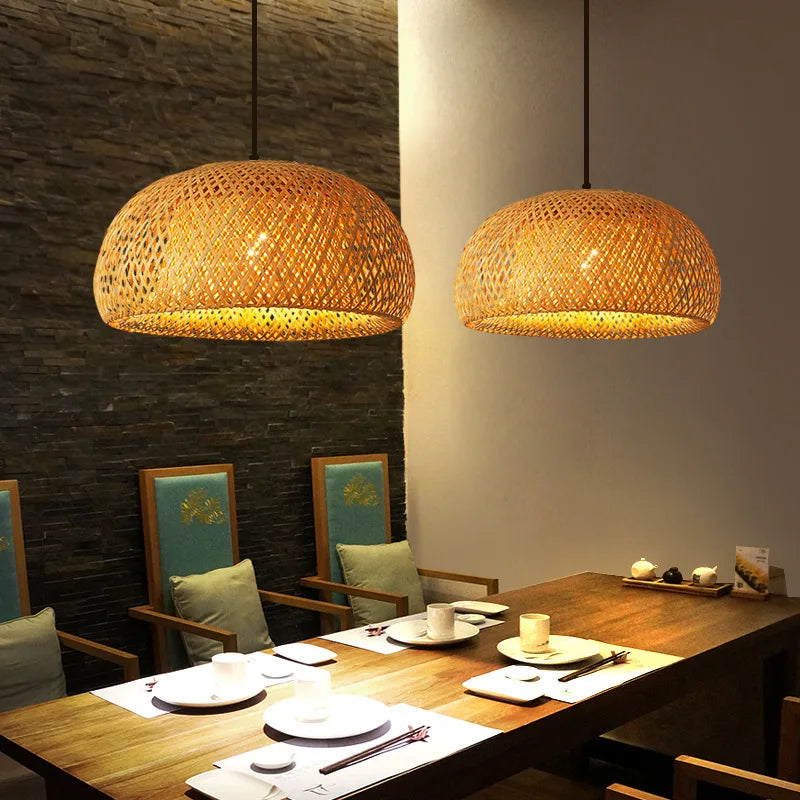 Bamboo Hanging Lamp – 30cm Handwoven LED Pendant Light