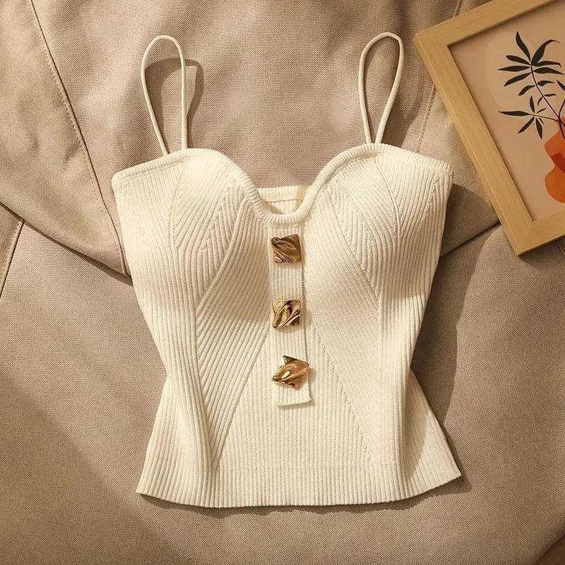 Summer Halter Knit Tank Top – Luxury Small Perfume Style, Women’s Outerwear