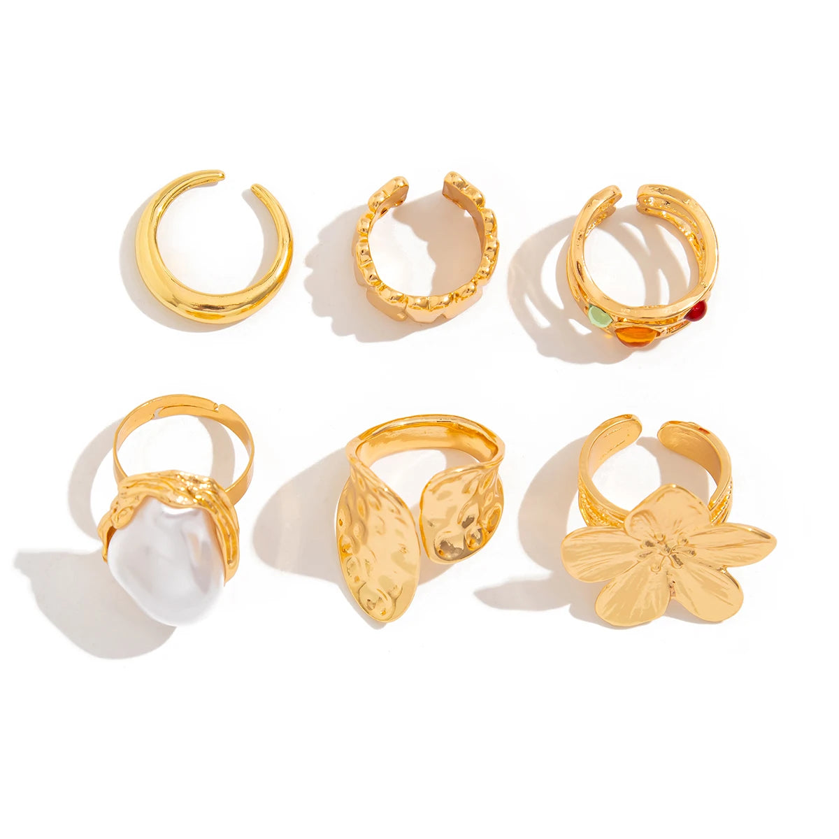 Ingemark 2025 Irregular Flower Open Ring Set – Elegant Baroque Faux Pearl Jewelry