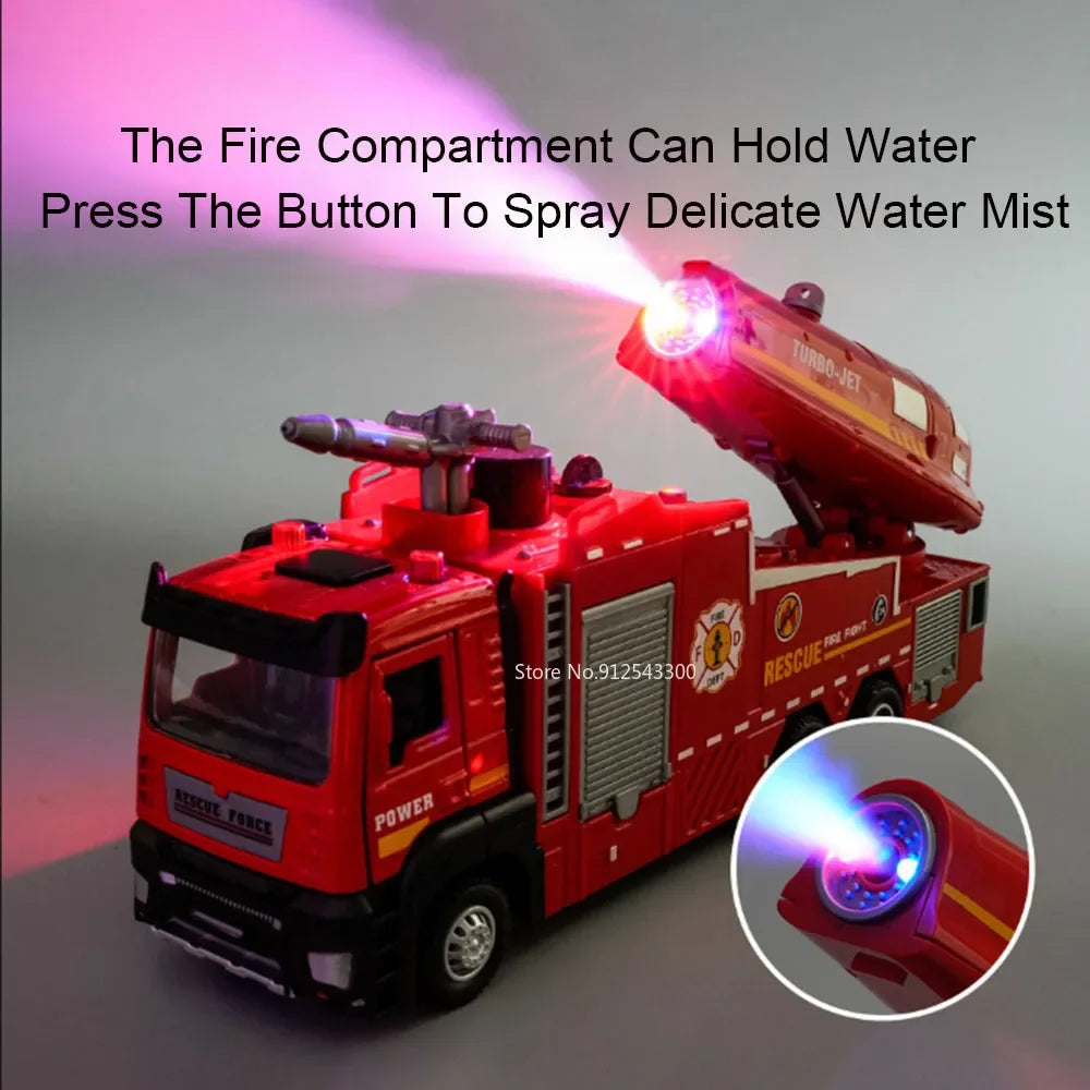 Scale Water Spray Fire Truck – Realistic Ladder Truck Toy Car