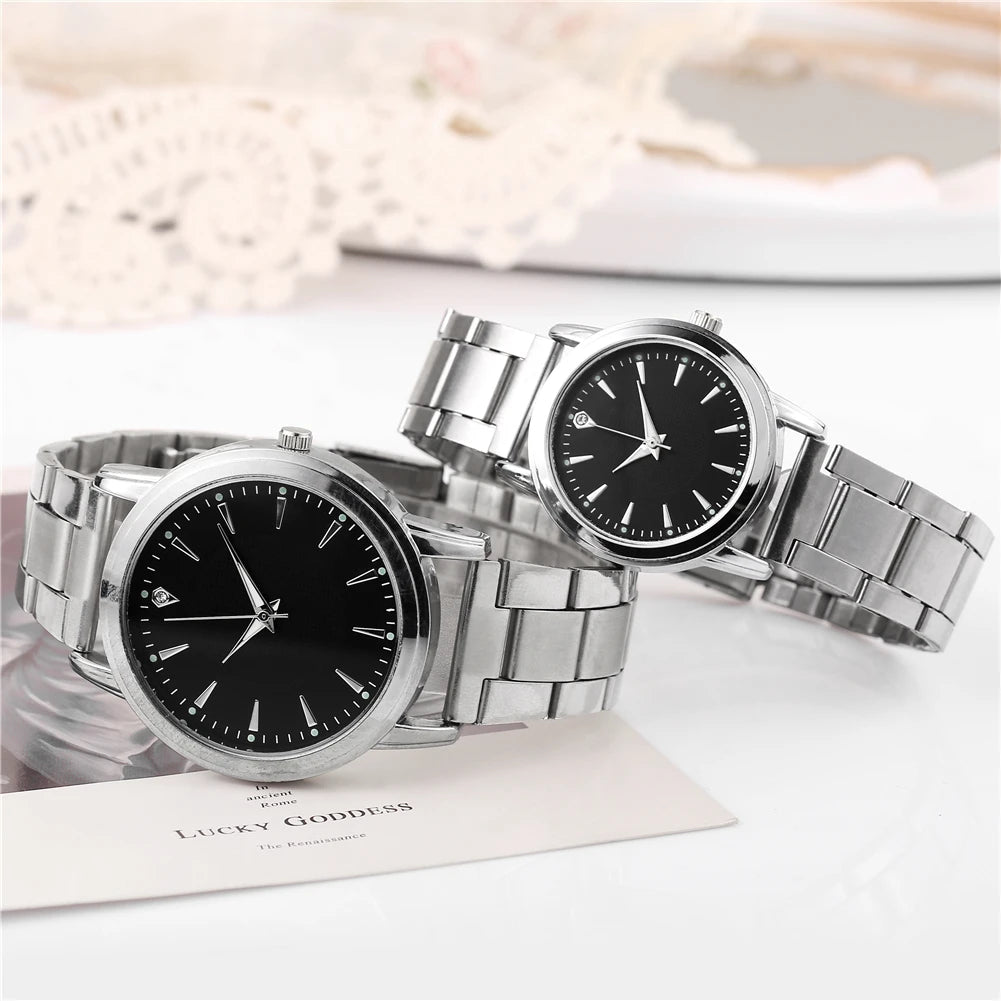 2pcs Couple Quartz Watches – Fashion Business Wristwatches for Men & Women (No Box)