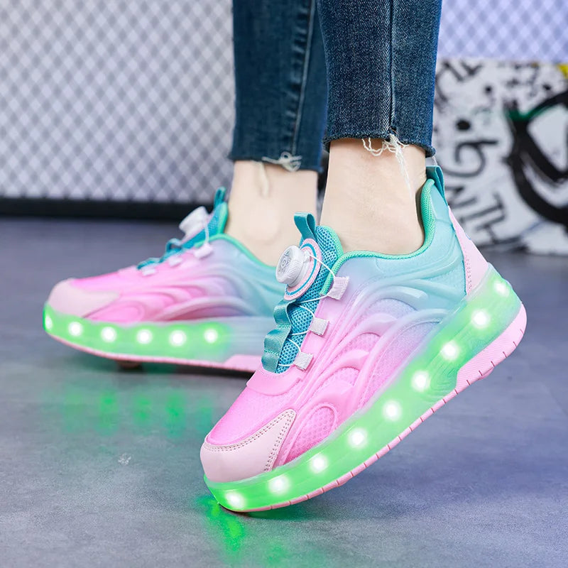 Two Wheels LED Light Roller Skate Shoes – Glowing Sneakers for Kids