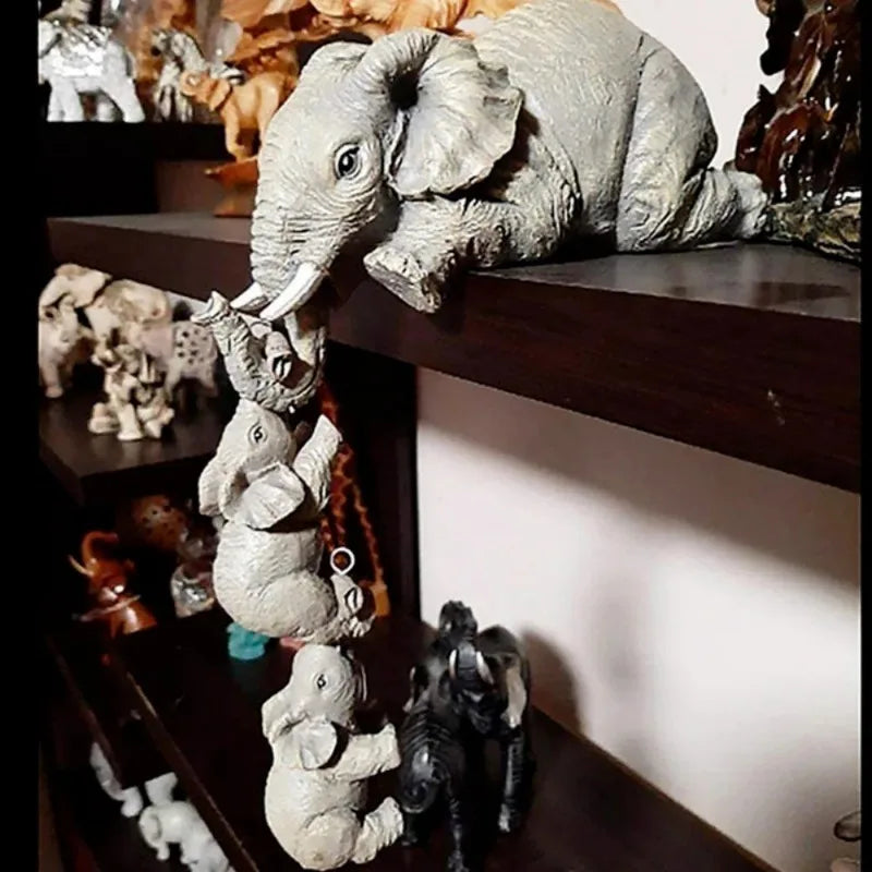 3-Piece Elephant Hug Resin Figurine Set