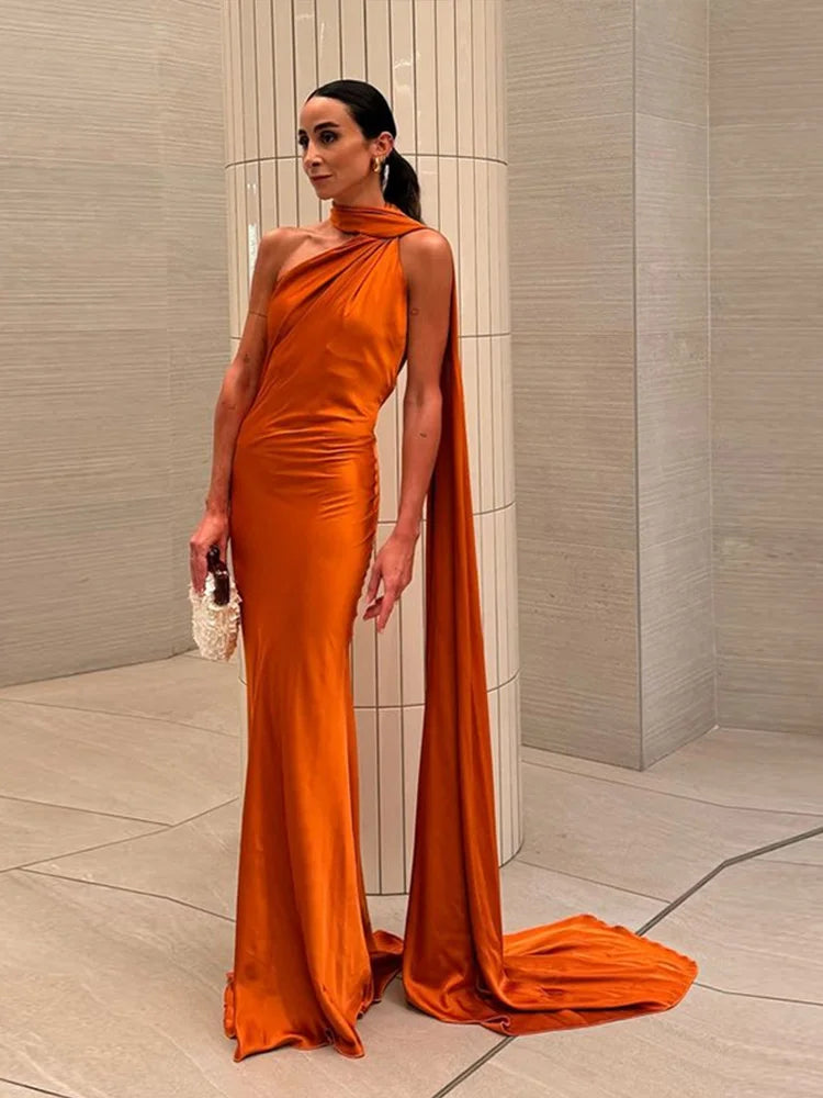 HTTEM Elegant Satin Strapless Maxi Dress