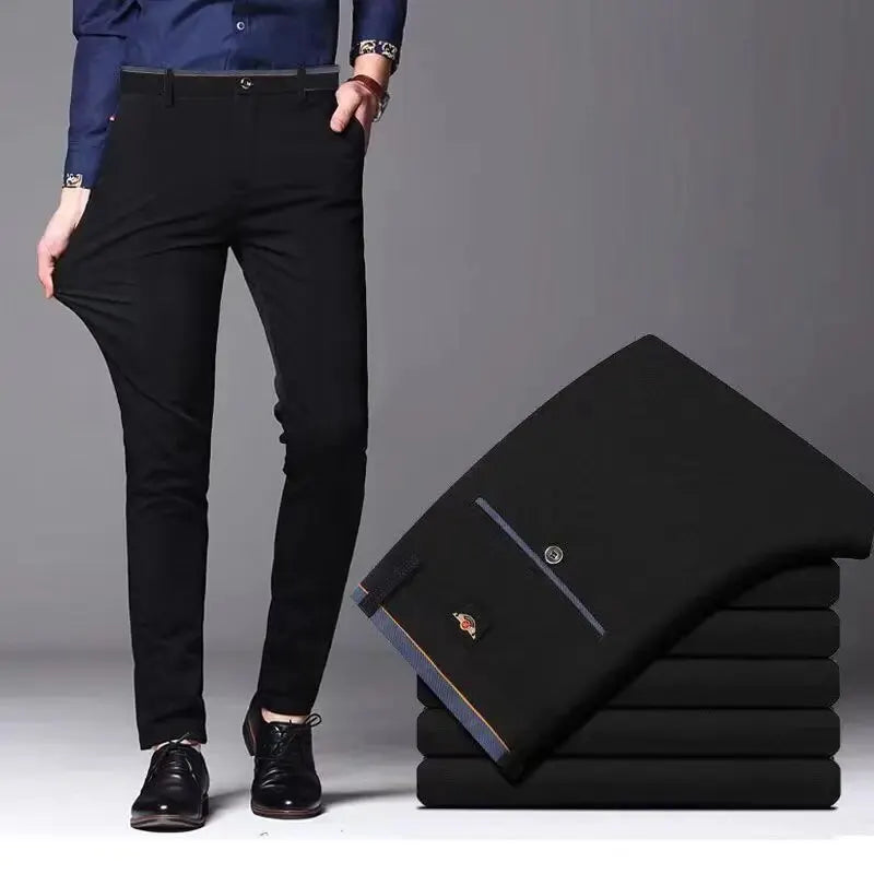 Men's Elastic Straight Dress Pants – Casual & Formal, Solid Colors