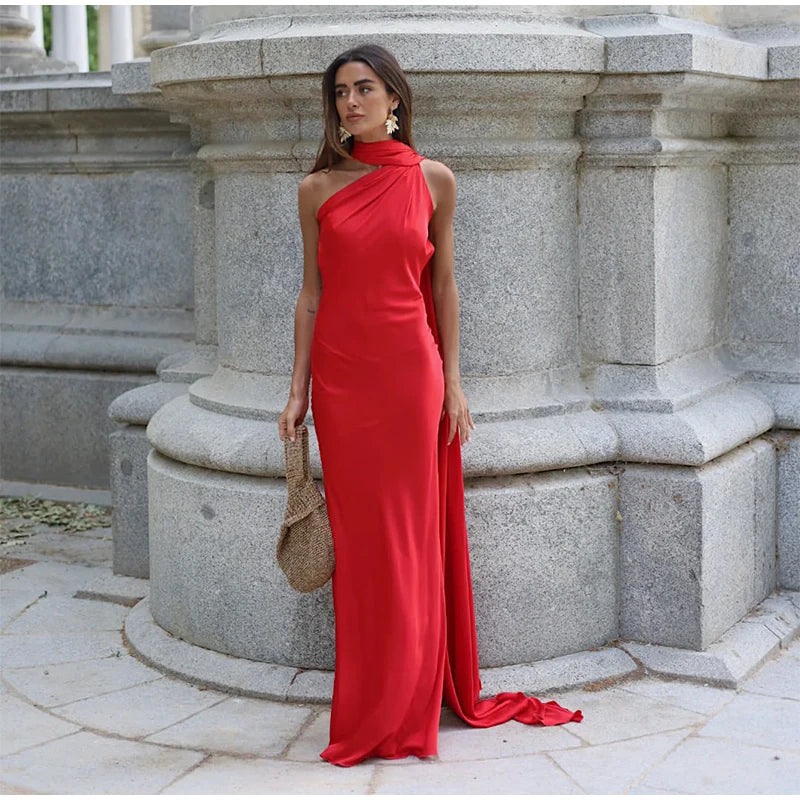 HTTEM Elegant Satin Strapless Maxi Dress
