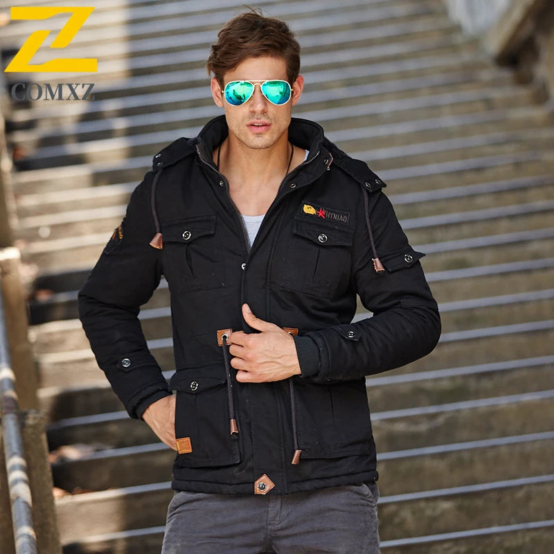 Men’s Autumn-Winter Parka – Thick Wool Lined, Detachable Hood, Outdoor Work & Hunting Coat