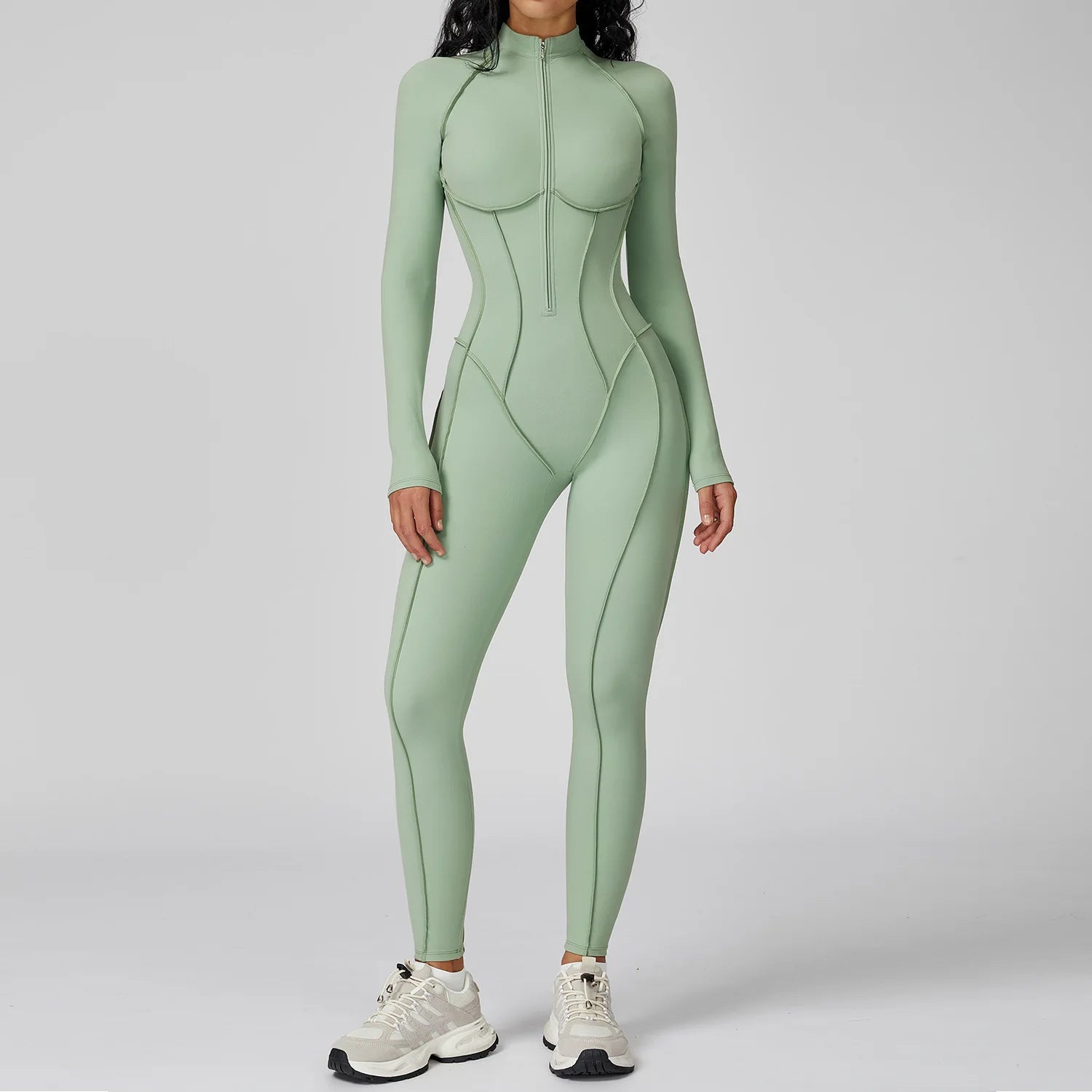 MIKETI Women’s Yoga Jumpsuit – Long Sleeve Full Zipper Fitness Set