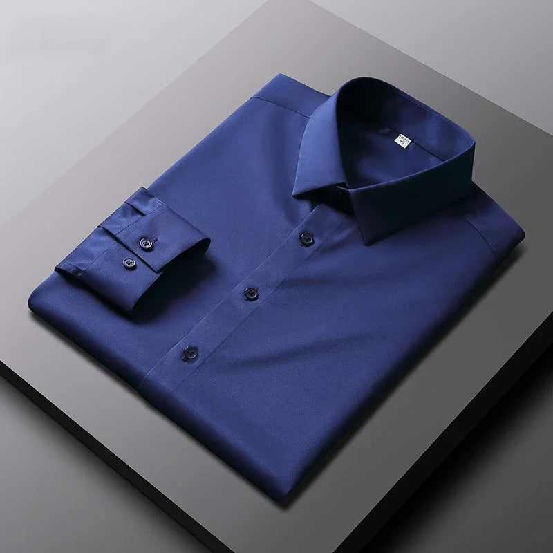 Men's Solid Color Long Sleeve Casual Shirt – Wrinkle-Resistant, Non-Iron