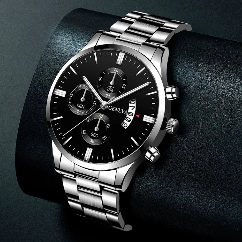 DEYROS Luxury Silver Quartz Men’s Watch – Stainless Steel Business Style