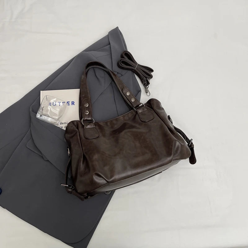 Large Retro PU Shoulder Bag – Solid Color Women’s Handbag (YHLP1912)